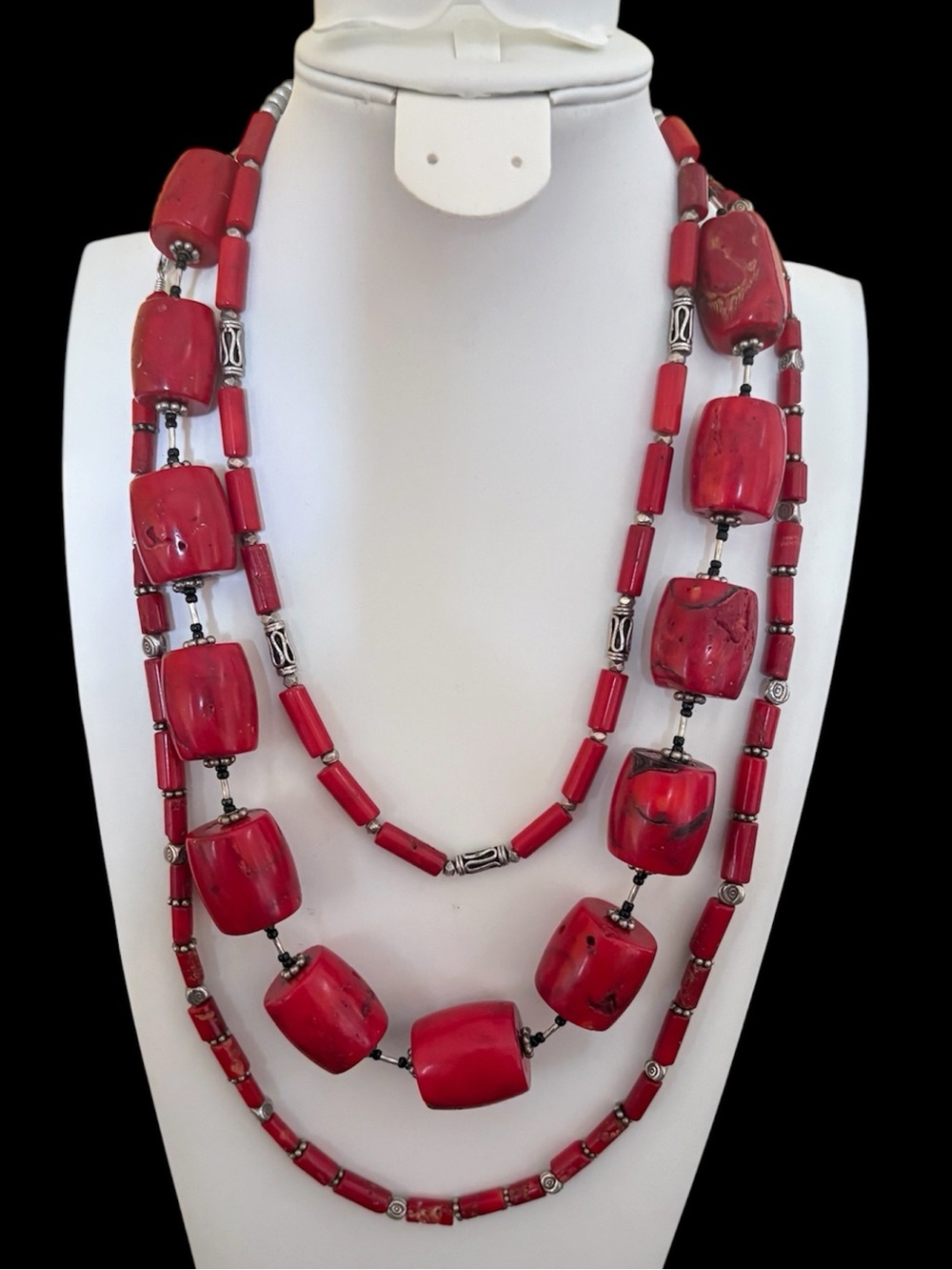 OOAK Artisan Handmade Red Coral & Sterling Silver Statement Layering Necklaces